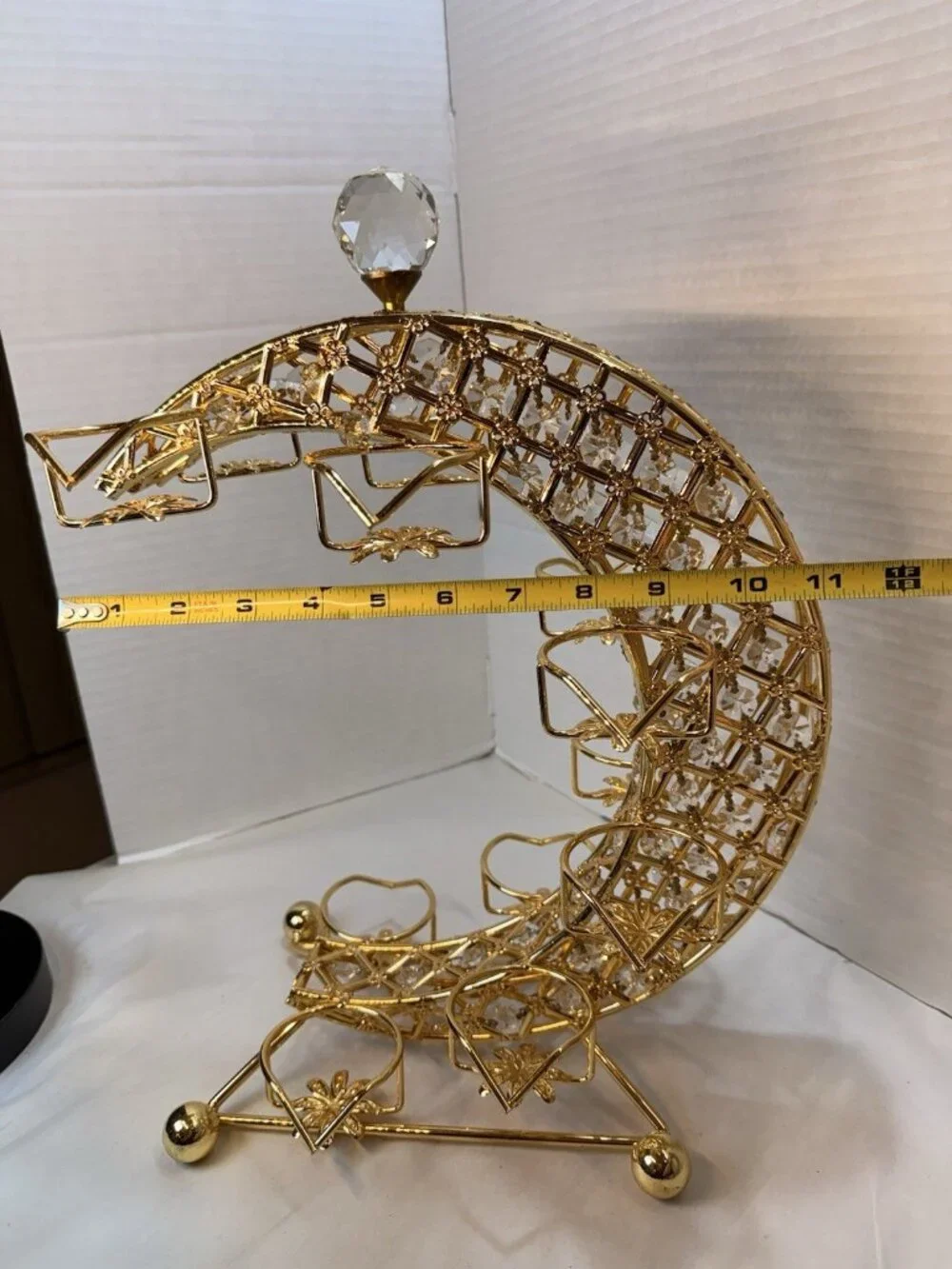 Gold Crystal Crescent Moon Arabic Qahwa Coffee Cup Holder Display Stand